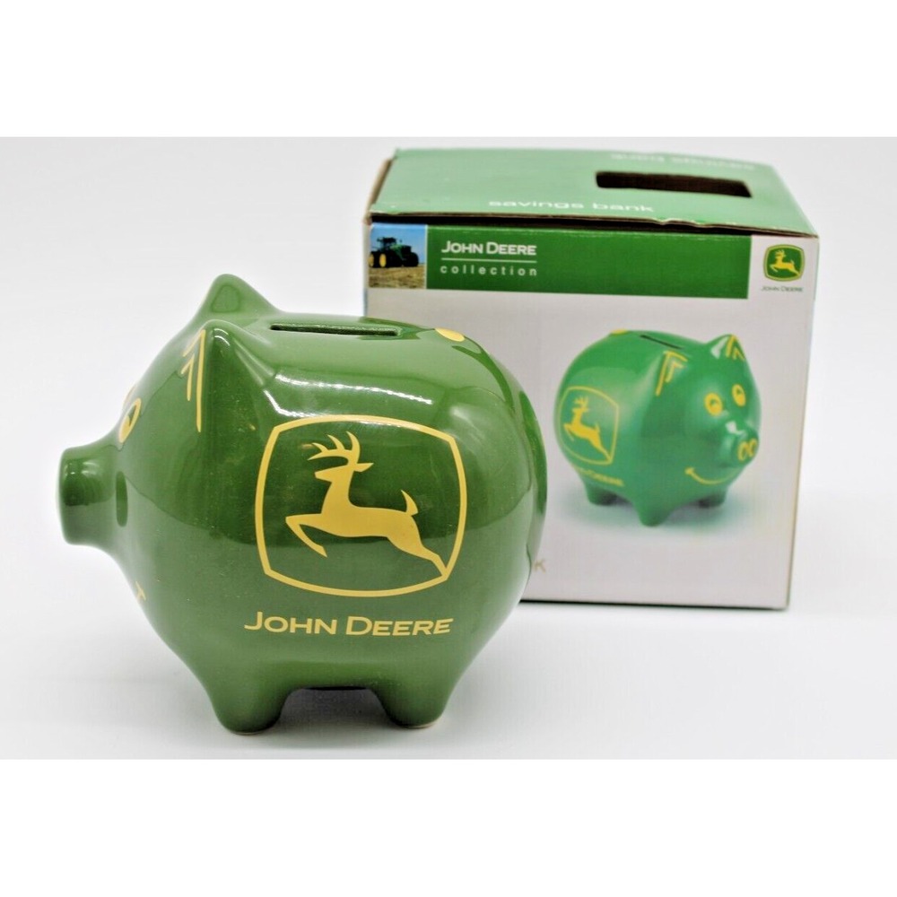 John Deere Green PIG Piggy Bank With Box NEW 2009 Collectible Stoneware - Picture 3 of 10
